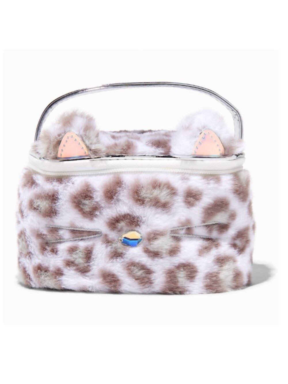 CLAIRE'S Plush Snow Leopard Cosmetics Makeup Case - NEW NWT